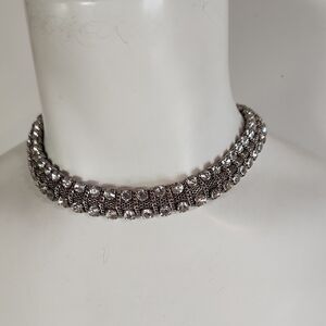 Vintage | Rhinestone Silvertone Statement Choker Necklace Adjustable